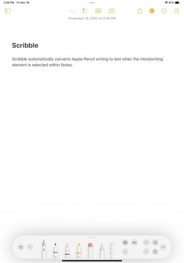 Scribble permits handwriting text within the iPadOS Notes application, among other apps.