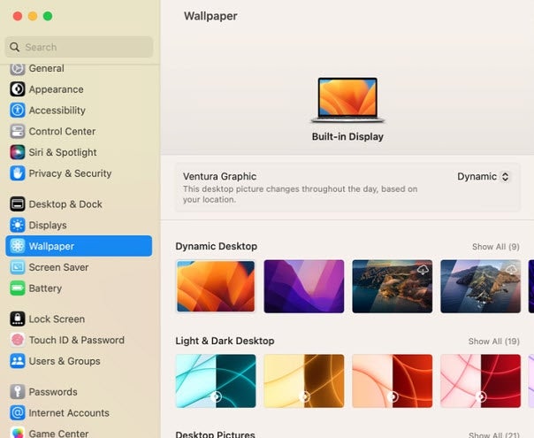 Wallpaper Settings section in the System Preferences.