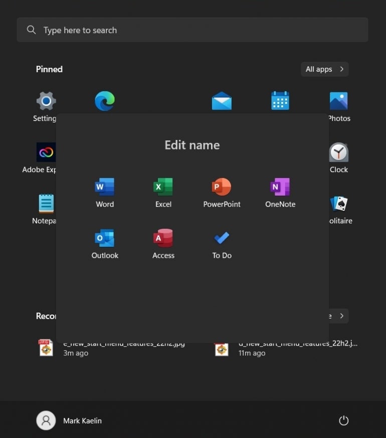 Group similar apps together on the Windows 11 22H2 Start Menu.