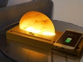 LampDepot Himalayan Salt Lamp Wireless Charger charging an iPhone