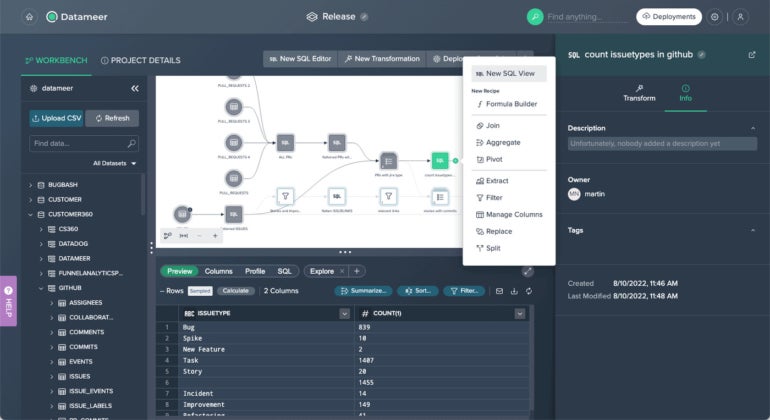 Datameer data preparation workbench.