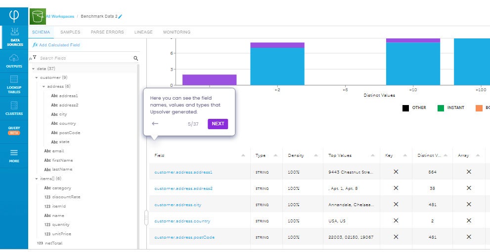 Upsolver data sources view.