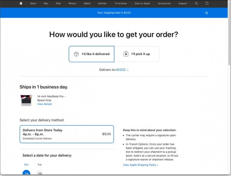 Apple purchases can often be delivered to you the same day you place an order using its courier delivery option.