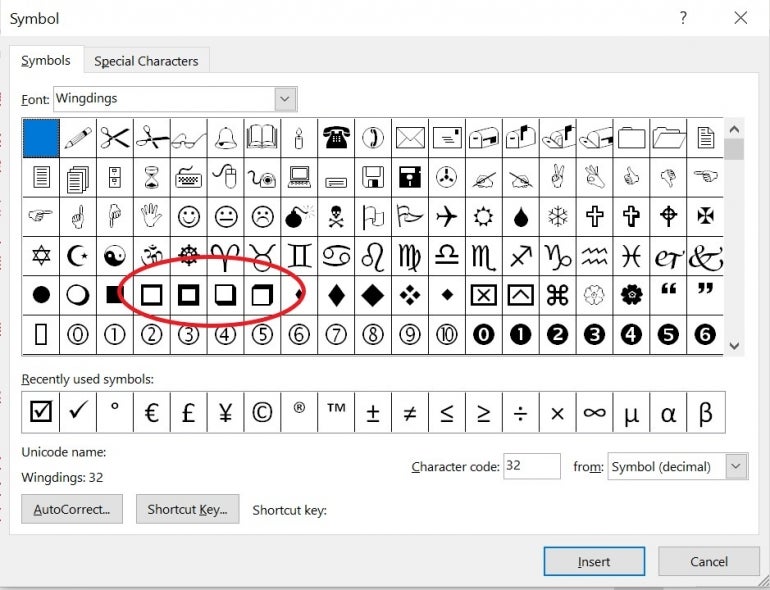 Use one of the empty box symbols for printed copies.