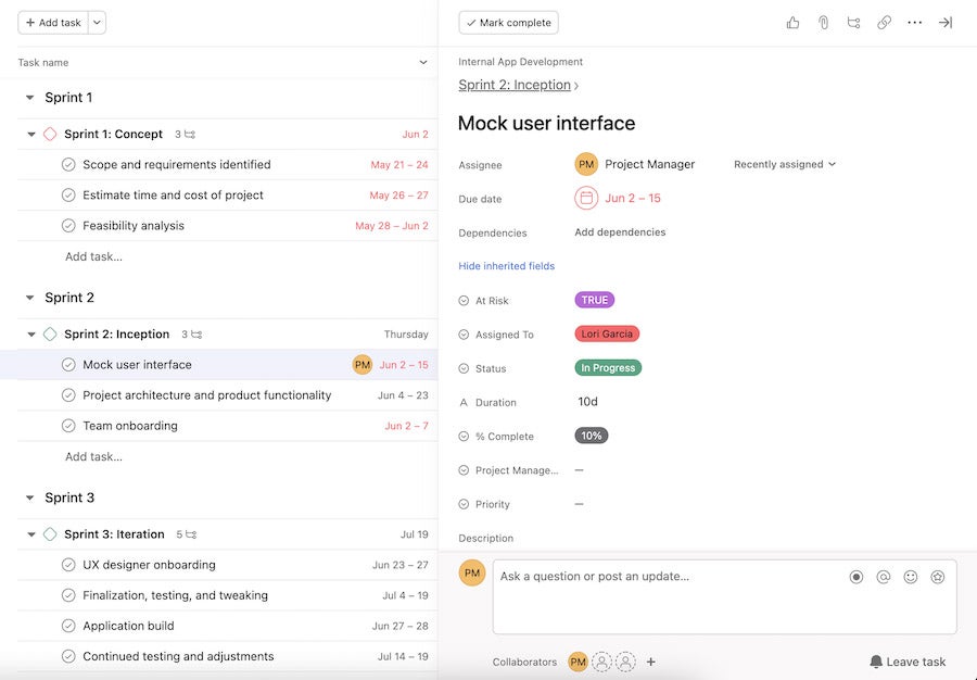 Asana dashboard