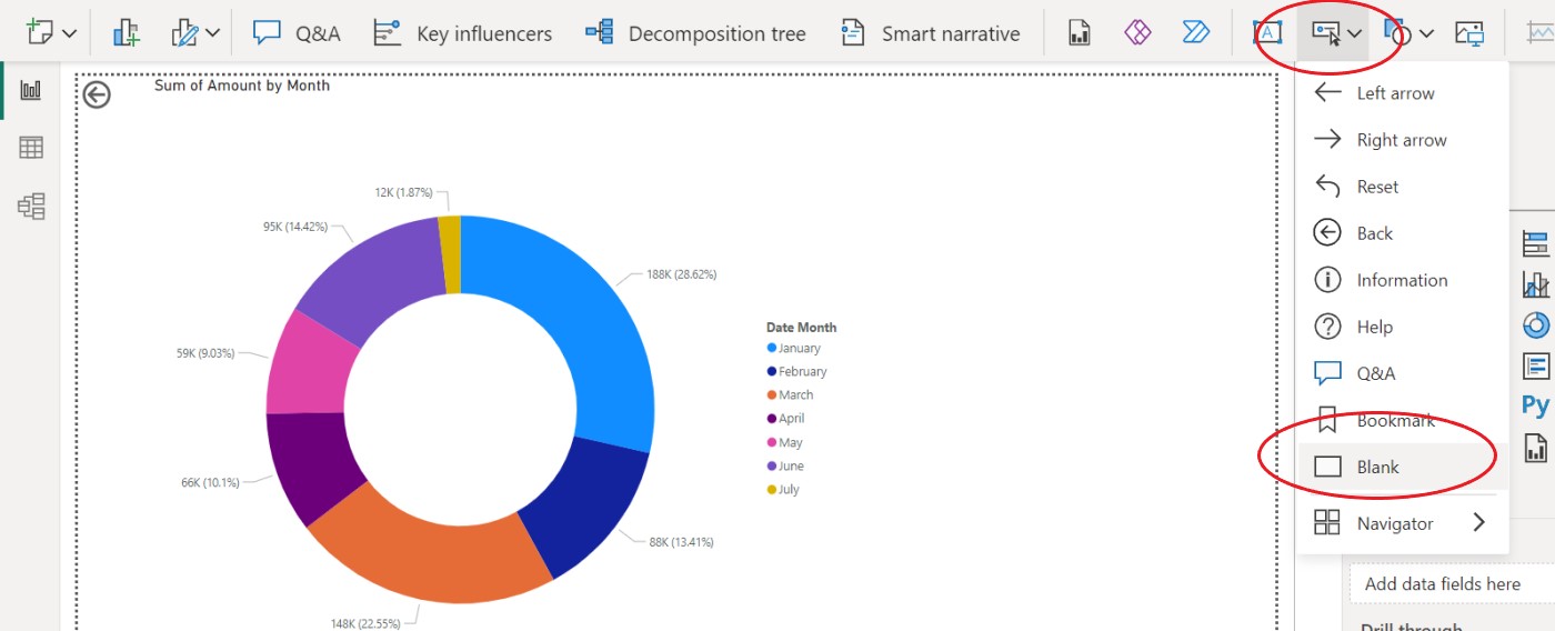 How to add a drill through button to a visual in Microsoft Power BI