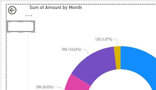 A blank button in Power BI highlighted above a donut visual.