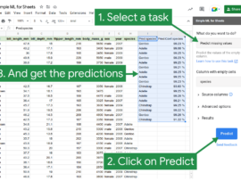 google sheets spreadsheet open showcasing how to use the new Simple ML extension