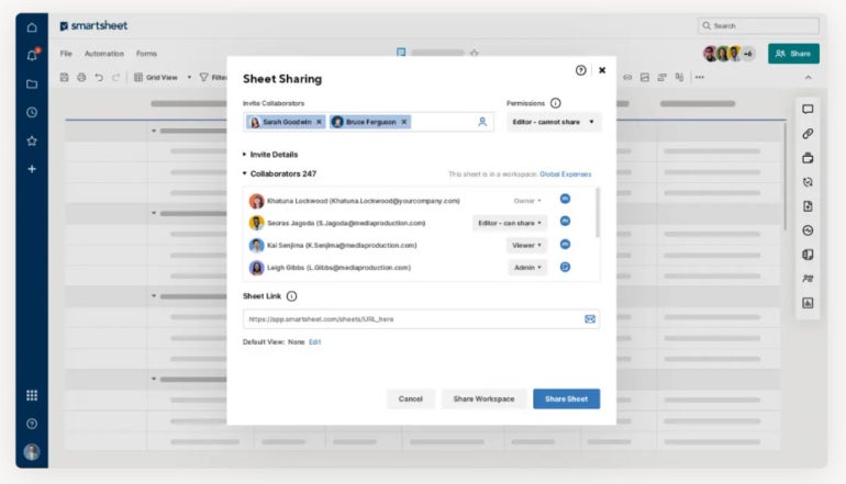 Smartsheet offers a wide range of collaboration features.