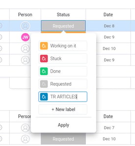 How to add new status labels on a monday work management timeline