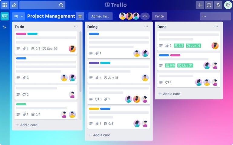 Trello kanban view template.