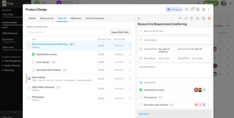 Product design task dashboard on nTask. 