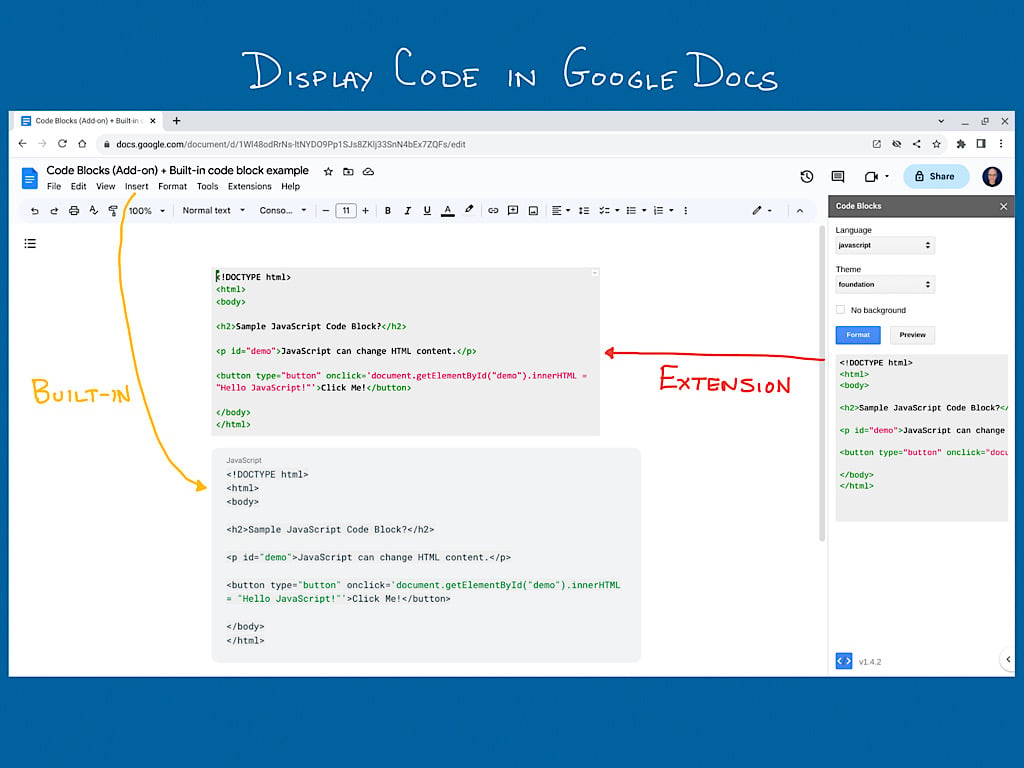 How to Add Code to Google Docs Using Code Blocks