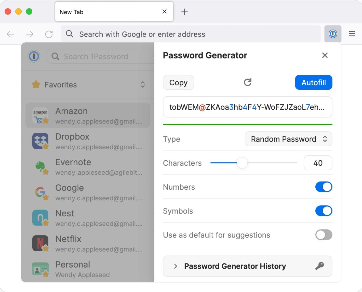 Screenshot of 1Password password generator.