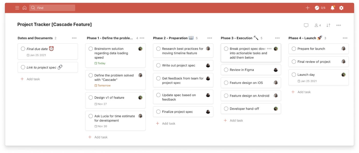 Todoist project tracker view.