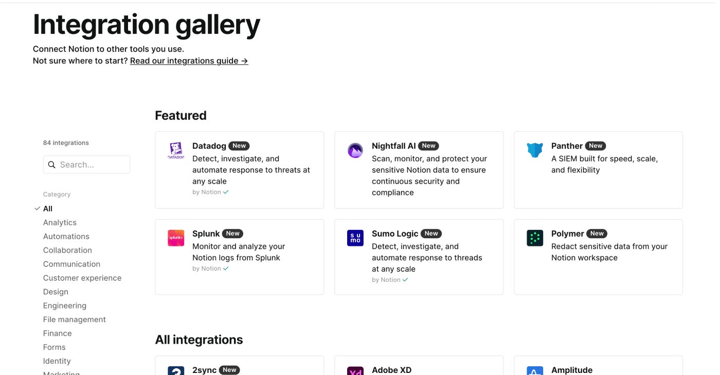 Notion Integration Gallery.