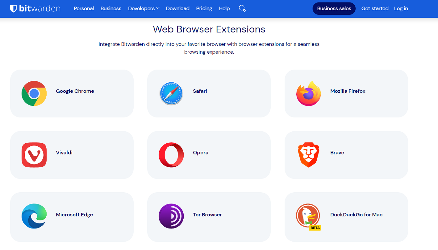 Screenshot of Bitwarden browser support.