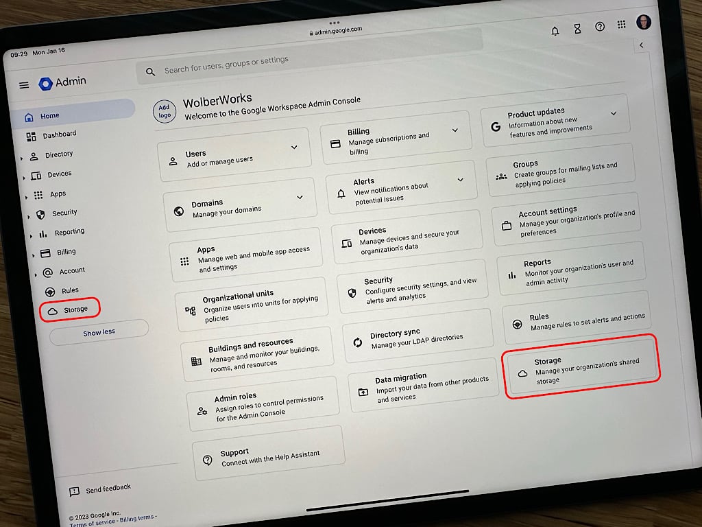 How an Administrator may monitor Google Workspace storage