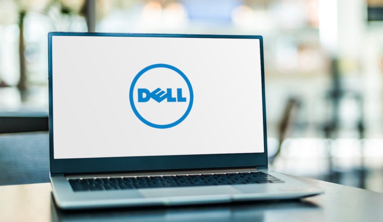 The Dell logo on a computer.