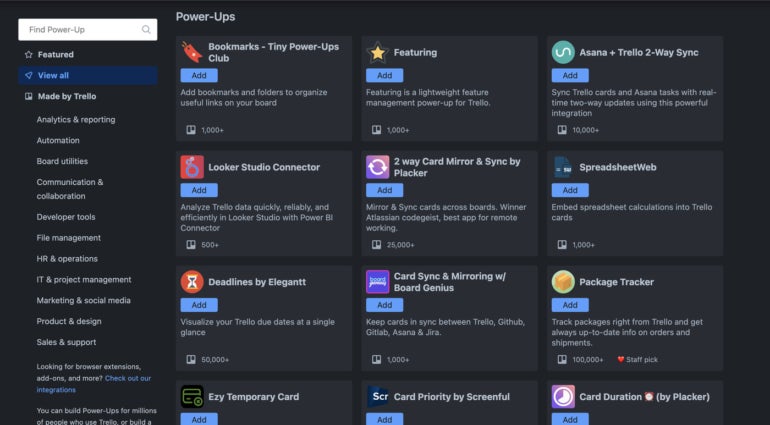 Trello Power-Ups dashboard view.