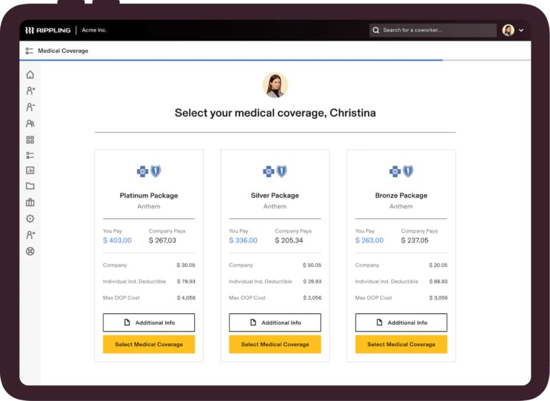 Automated selection of medical insurance for workers in Rippling.