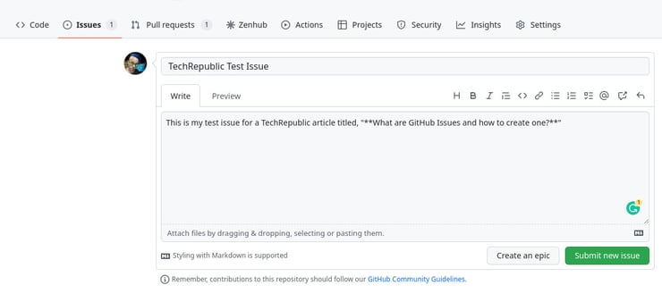 How to create a GitHub Issue