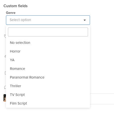 A custom genre field allows me to select which genre to associate with what I'm writing.