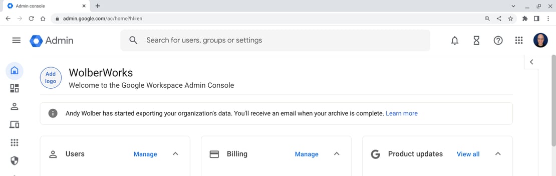 How to export Google Workspace data for your organization