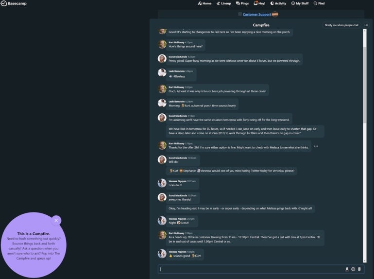 Basecamp’s Campfire feature in action.