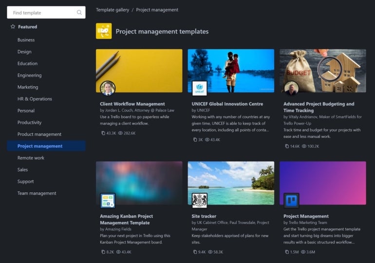 Trello’s vast gallery of templates.