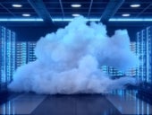 Large cloud within a data center. Sustainable data computing background.
