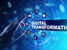digital transformation text surrounded by data-related icons
