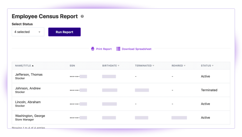 Both Patriot payroll plans include easy-to-generate, easy-to-read reports on payroll statistics, employee metrics and tax information.