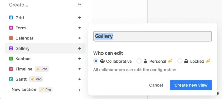 Gallery View configuration pop-up in Airtable