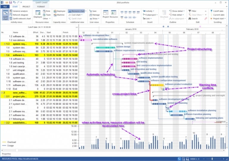 Microsoft Project Gantt chart view.