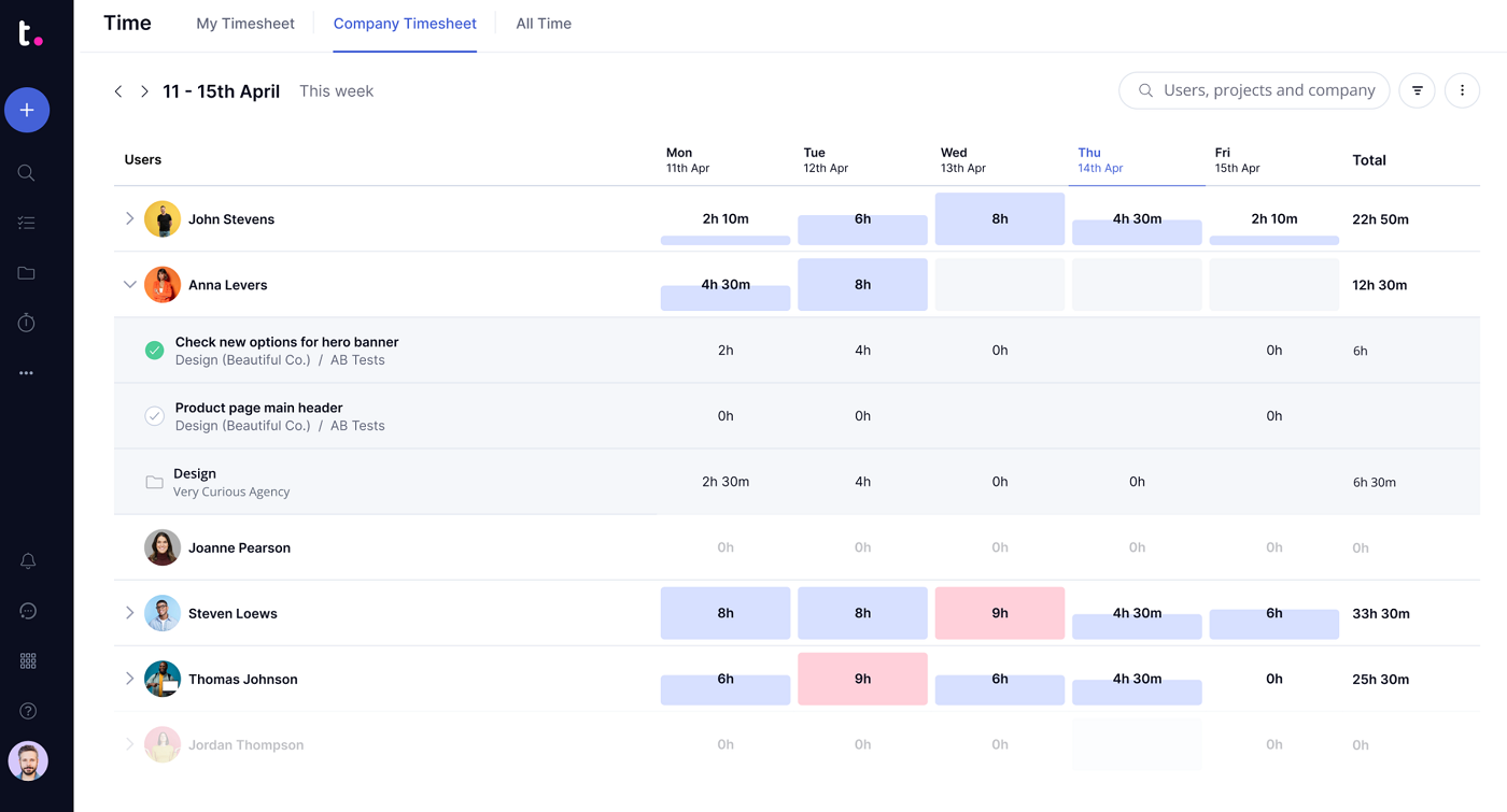 Teamwork’s time tracking feature.