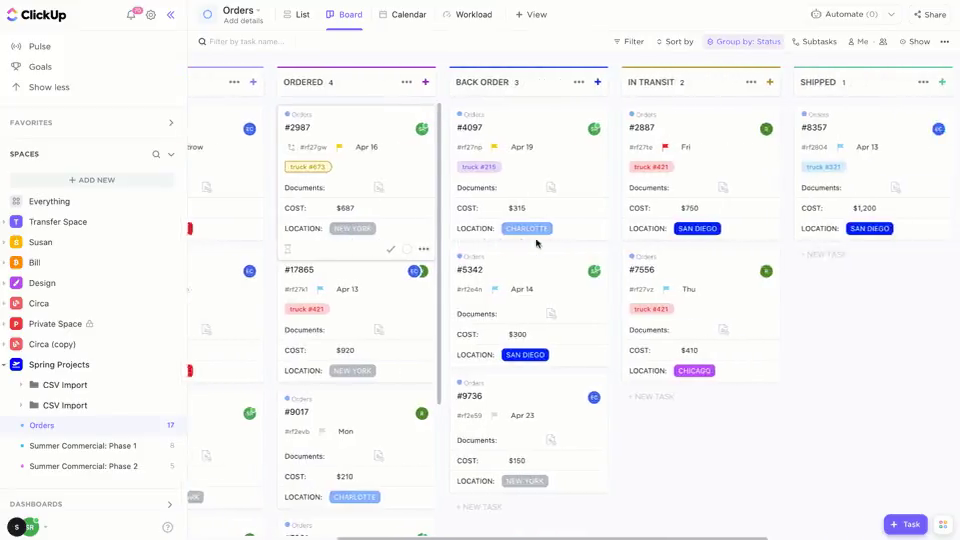 Screenshot of ClickUp Kanban board.