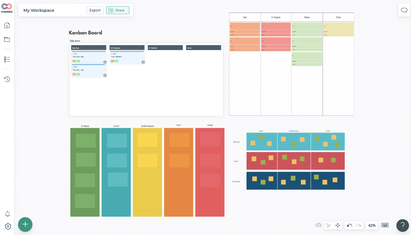 Screenshot of Creately Kanban board.