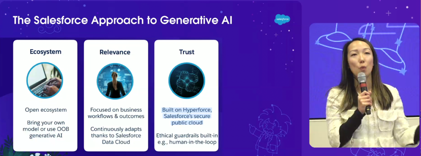 Clara Shih, EVP and GM of Salesforce Service Cloud presenting on generative AI ethics, security, and safety