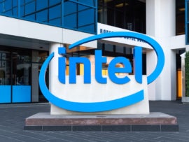 The Intel sign in front of their headquarters.