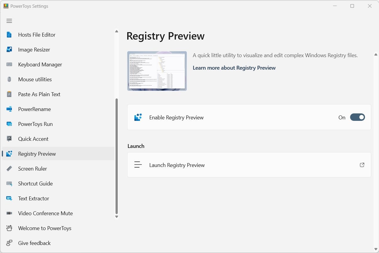 Open the Registry Preview utility from the PowerToys menu.