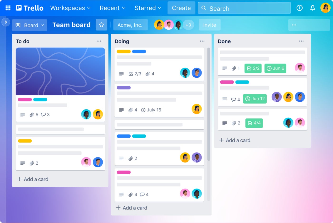 Kanban-style dashboard template in Trello.