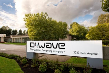 The corporate sign at D-Wave's facility.
