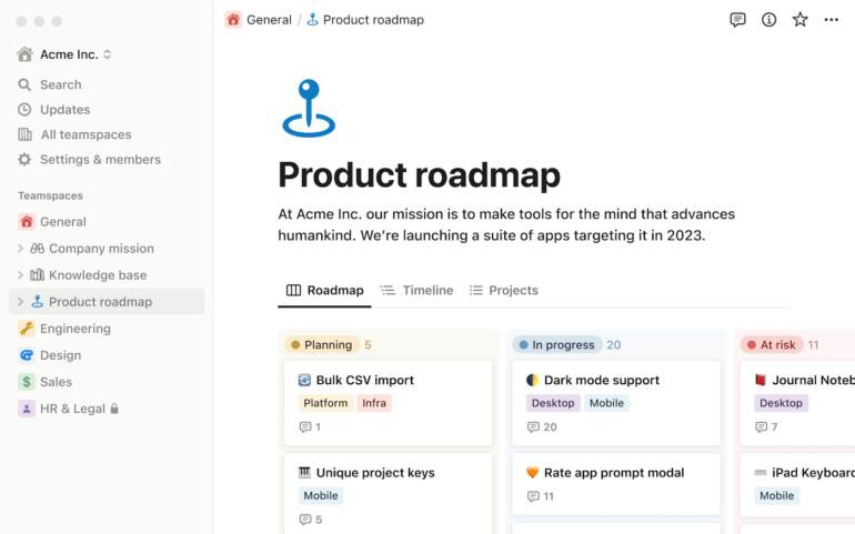 Notion dashboard template.