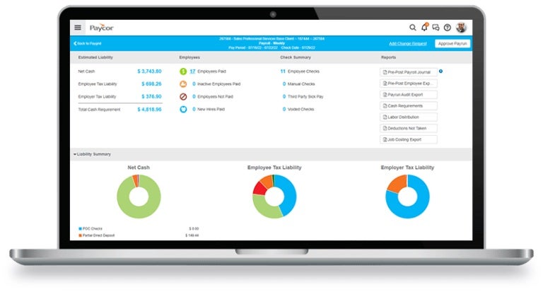 The Paycor payroll dashboard.