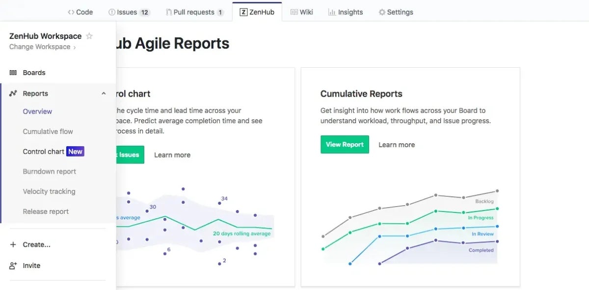 Zenhub reporting suite.