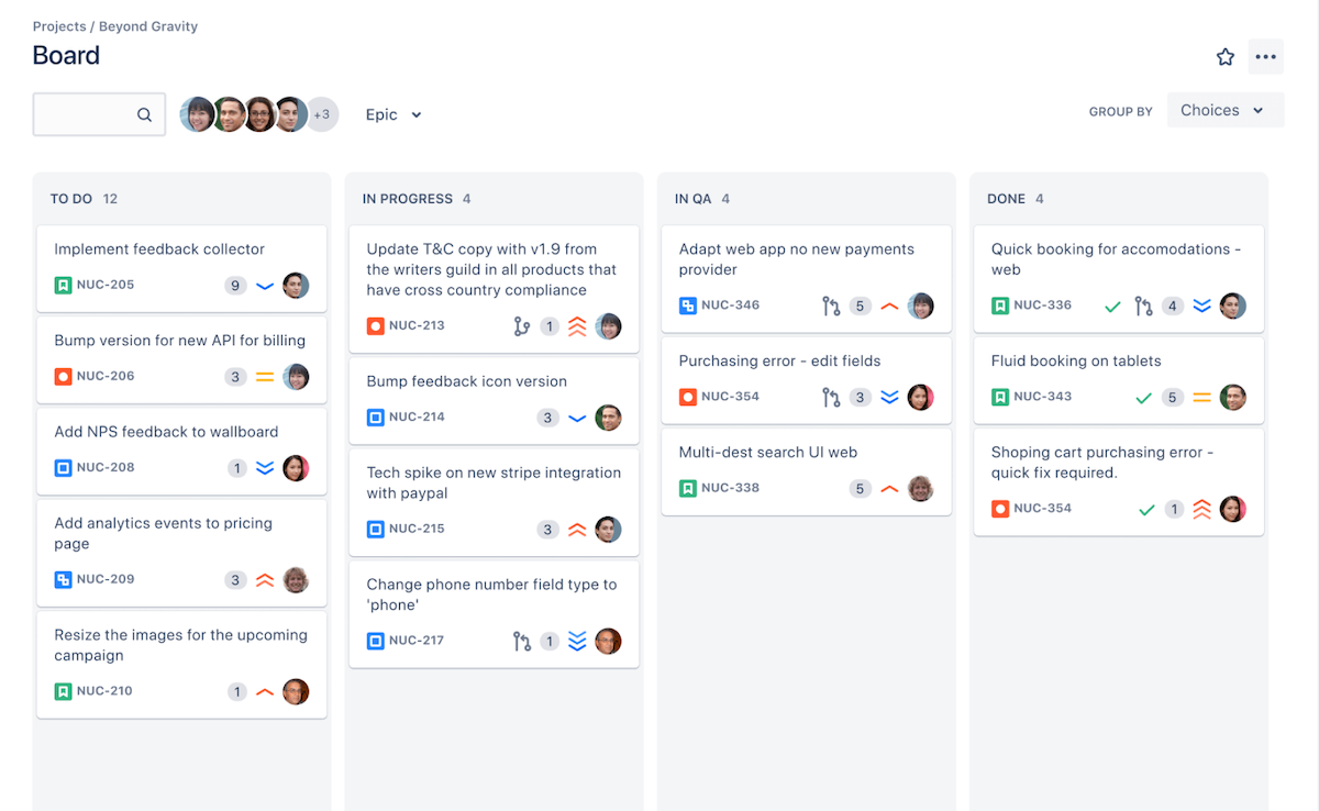 An example of a kanban board in Jira.