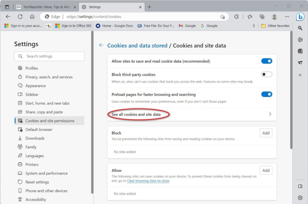 How to remove specific cookies from Microsoft Edge