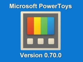 Microsoft PowerToys Version 0.70.0 around a vector image of a TV with a rainbow screen