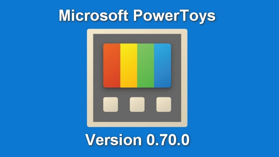 Microsoft PowerToys Version 0.70.0 around a vector image of a TV with a rainbow screen